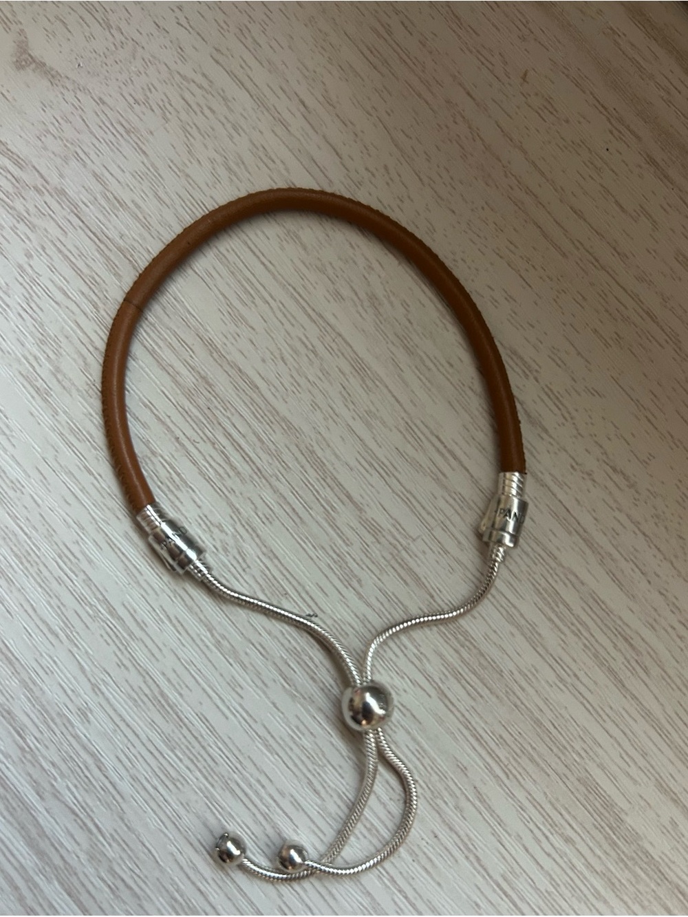 Pandora leather and sterling silver slider bracelet